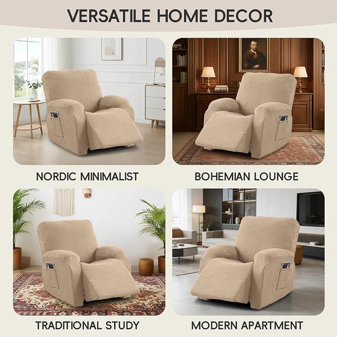 Oversized Recliner Chair Covers, 4-Piece Stretch Geometric Strokes Jacquard - Image 7