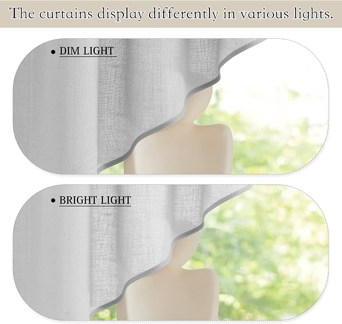 RYB HOME Half Window Swag Curtains, Linen Texture Wave Fabric Semi Sheer Valance - Image 5