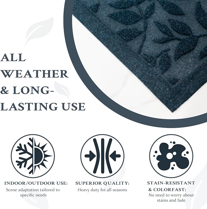 Blue Leaves Outdoor Indoor Entrance Doormats, Absorbent Durable Heavy Duty - Image 5