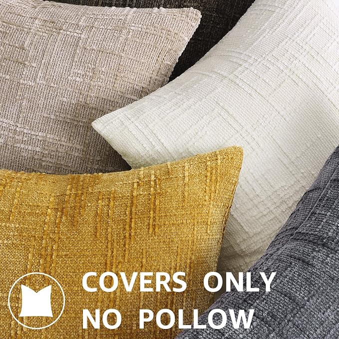 decorUhome Summer Mustard Yellow Chenille Throw Pillow Covers 18x18 Set of 2 - Image 9