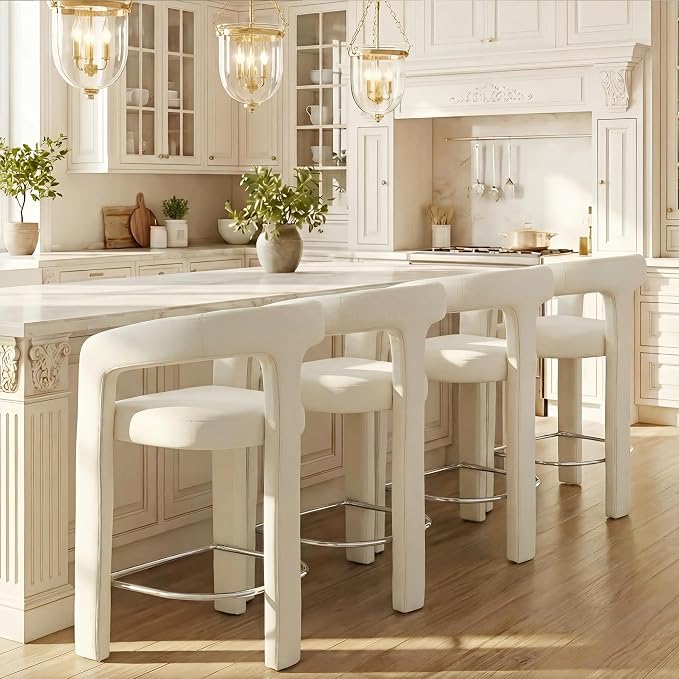HNY 26 Inch Velvet Modern Tall Barrel Bar Stools Set of 4, Upholstered Barstools - Image 8