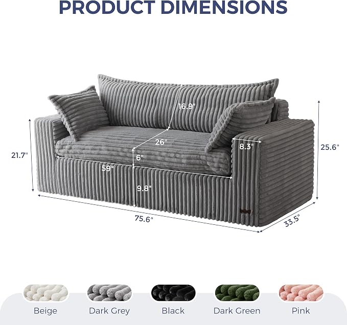 MAXYOYO 76" Bean Bag Sofa Couch, Loveseat Boneless Couch in a Box, Upholstered - Image 2