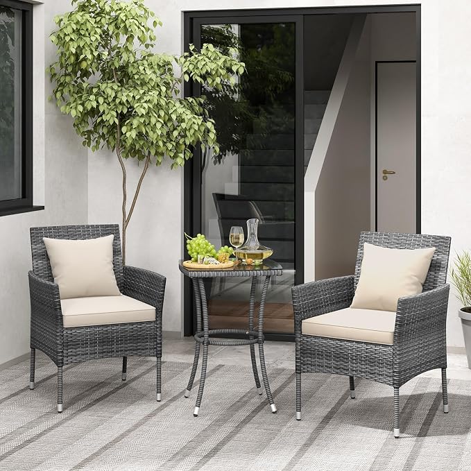 Tangkula 3-Piece Patio Furniture Set, PE Wicker Conversation Bistro Set w/A - Image 4