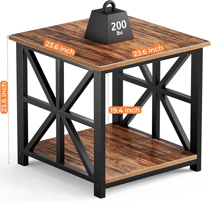 GreenForest End Table with 2-Tier Storage Shelf, 24 inch Large Side Table - Image 3