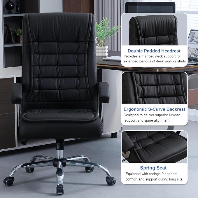 Executive Office Chair Adjustable Leather Chair, High Back Swivel Office Desk - Image 7