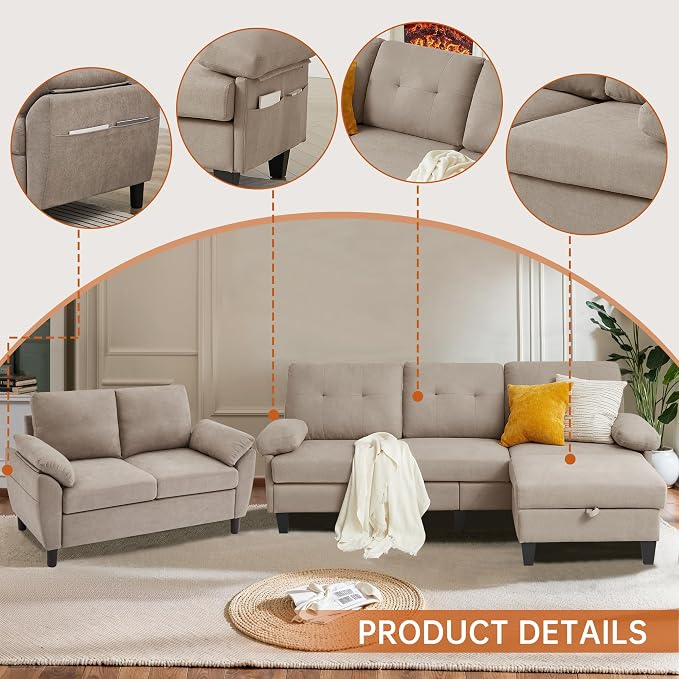 84" Convertible Sectional Sofa Set, 3 Seat L Shaped Couch - Image 4