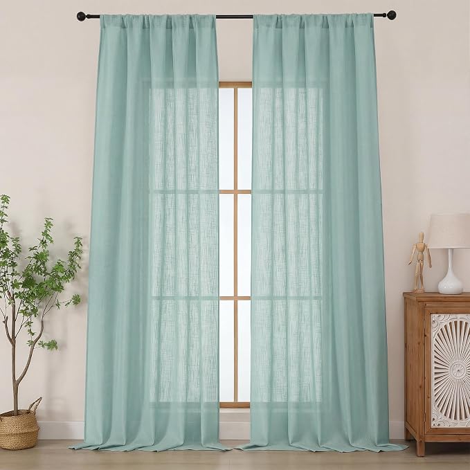 Chyhomenyc Extra Long Aqua Green Semi Sheer Curtains 108 Inches Long 2 Panels by Chyhomenyc