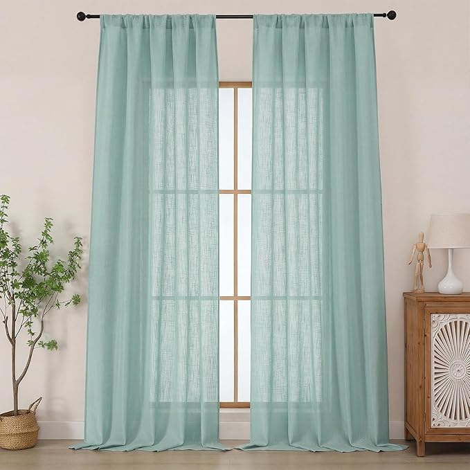 Chyhomenyc Extra Long Aqua Green Semi Sheer Curtains 120 Inches Long 2 Panels by Chyhomenyc