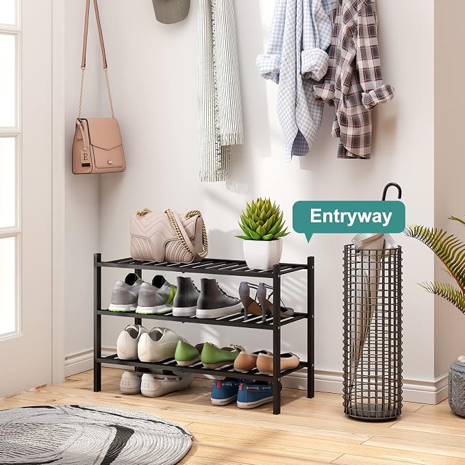 viewcare 3-Tier Black Bamboo Shoe Rack - Image 5