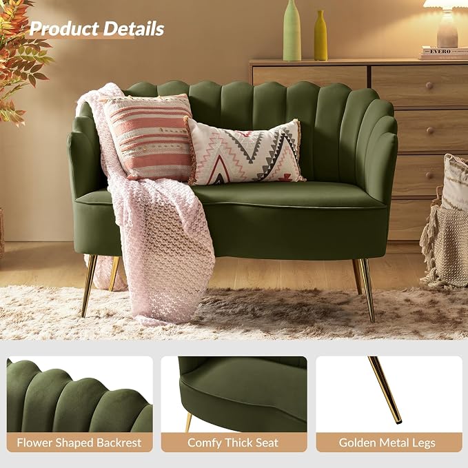 HULALA HOME Modern Velvet Loveseat Sofa - Image 4