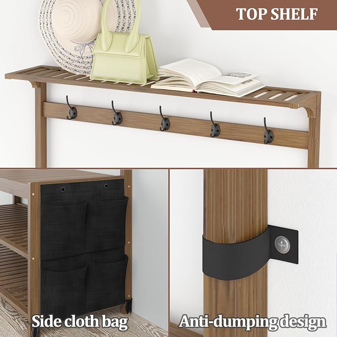 AMBIRD Hall Tree with bench and shoe storage, Entryway Bench with shoe storage - Image 5