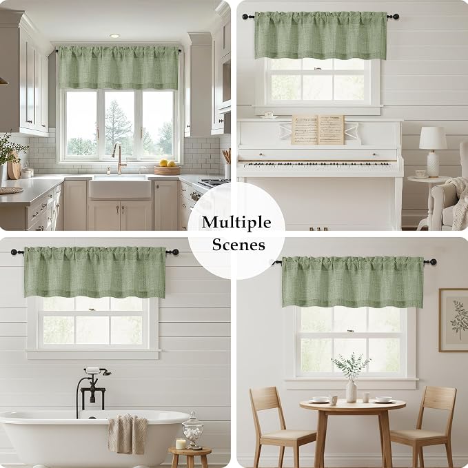 OWENIE Sage Green Valances for Windows 1 Pcs 18 Inch Length, Light Filtering - Image 7