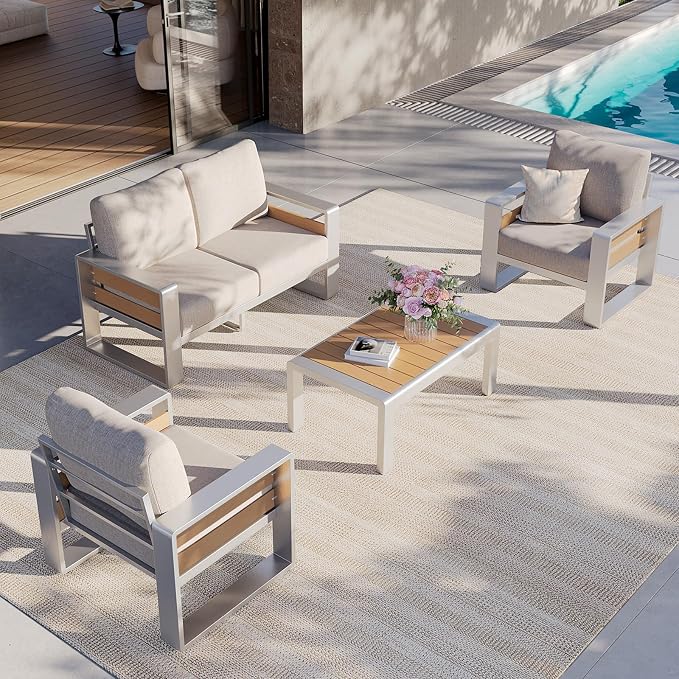 Aoxun Aluminum Patio Furniture Set, 4 Seats Luxury Metal Patio Conversation Sets - Image 10