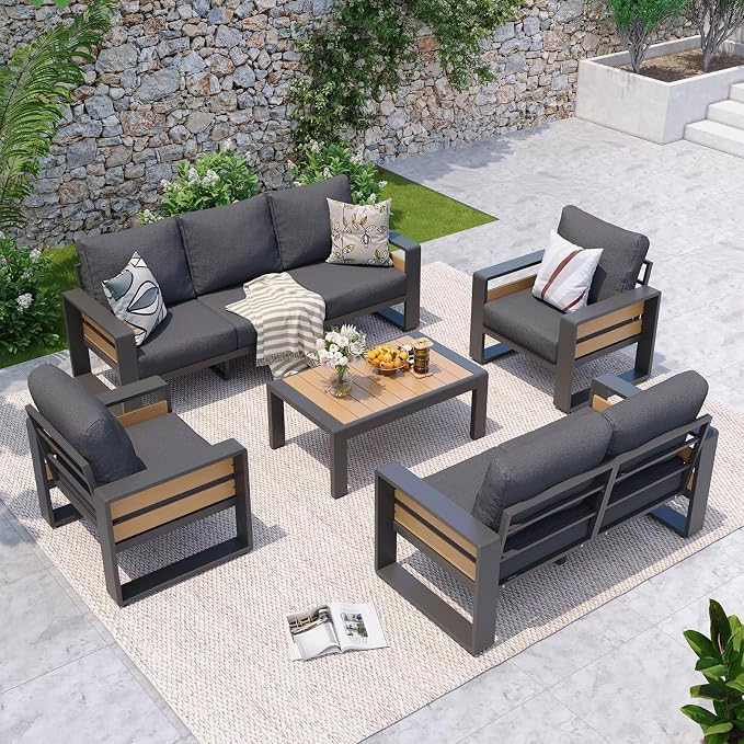 Aoxun Aluminum Patio Furniture Set, 7 Seats Luxury Metal Patio Furniture by Aoxun