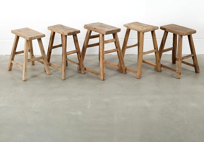 Artissance Vintage Wooden Stool, Solid Natural Wood 12–20" W x 6–9" D x 18–22" H - Image 7