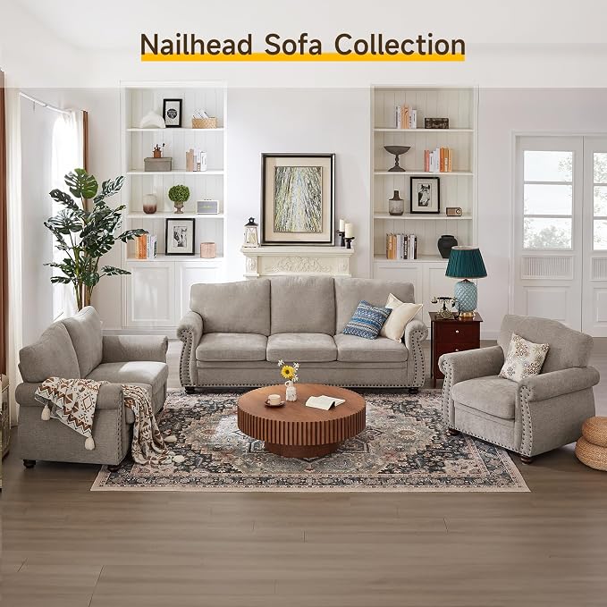 ONBRILL Nailhead Trim Armchair, Rolled Arm Accent Chair - Image 7