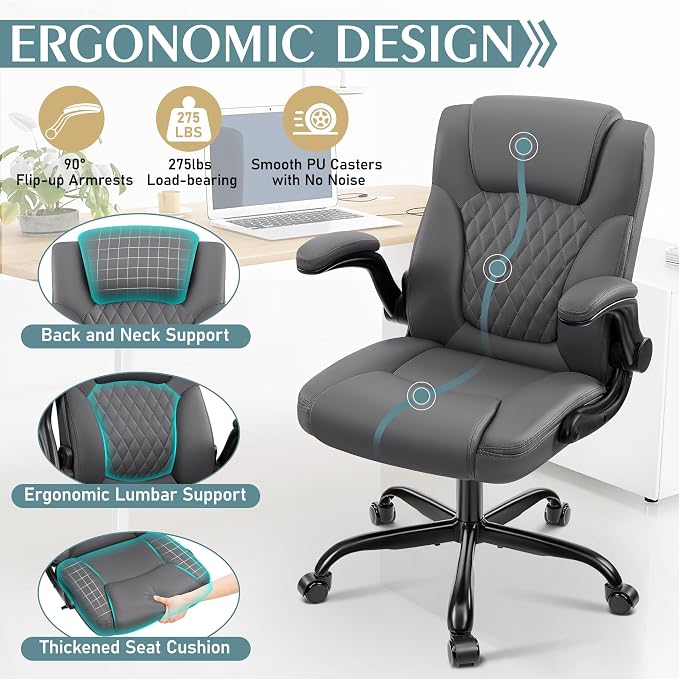 Leather Office Chair, PU Home Computer Desk Chairs - Image 6