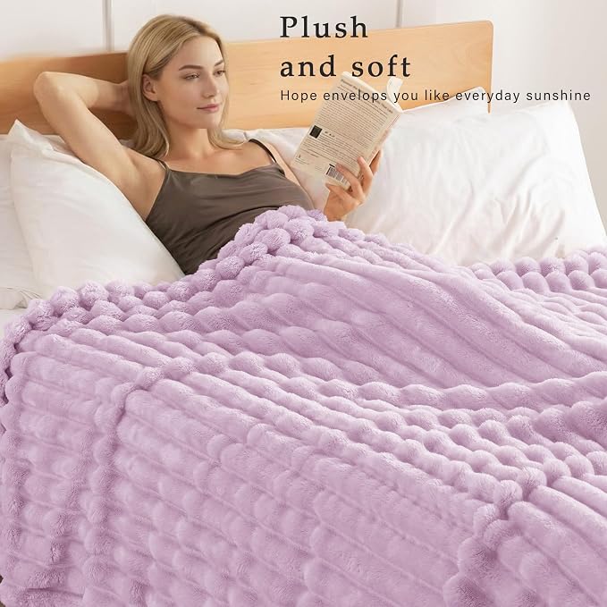 Exclusivo Mezcla King Size Flannel Fleece Blanket, Super Soft Striped Jacquard - Image 2