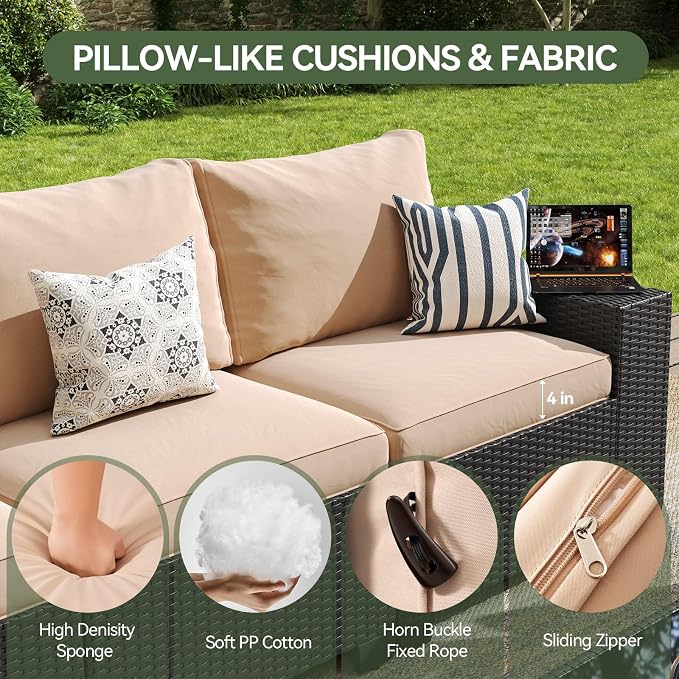 Aoxun Patio Furniture Set, Widen Armrests Wicker Outdoor Sectional - Image 3
