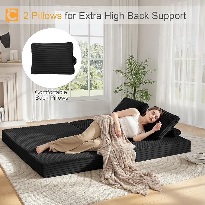 COMAX Convertible Sofa Bed, Folding Floor Couch Corduroy Fold Out Couch Bed - Image 4
