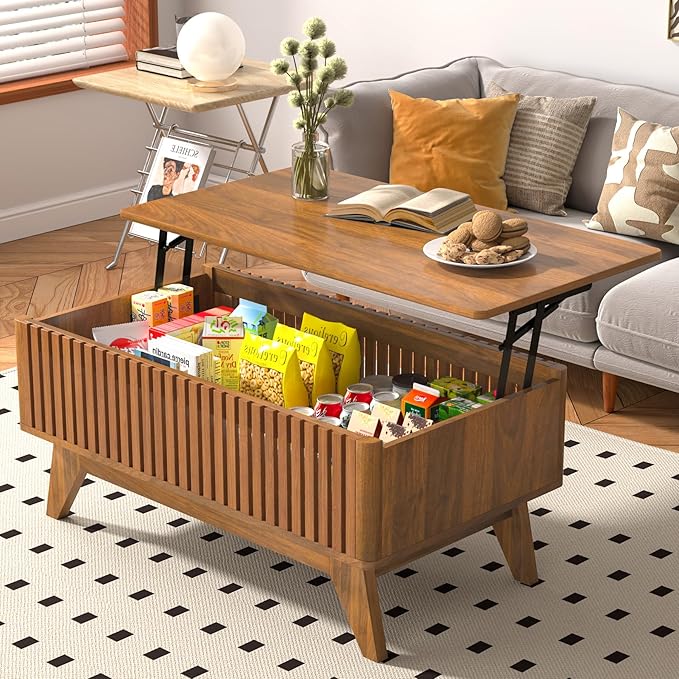 Lift Top Coffee Table with Hidden Compartment, Mid Century Modern Coffee Table - Image 6
