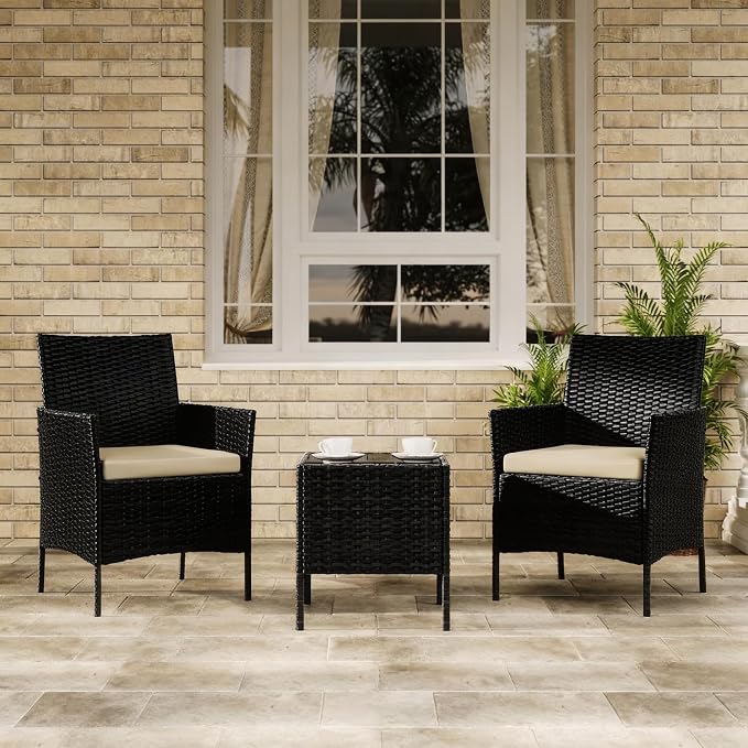 3-Piece Outdoor Furniture Set, PE Rattan Wicker Chairs - Image 7