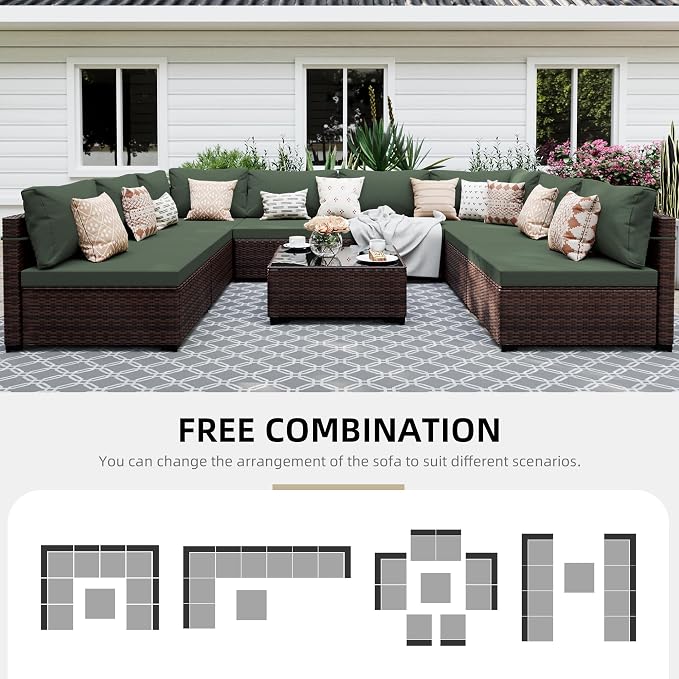 UPHA 9 Pieces Patio Furniture Sets, Wicker Outdoor Sectional Sofa Couch - Image 4