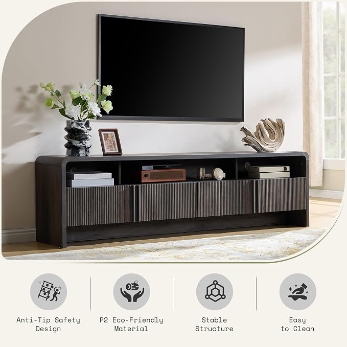 AMERLIFE 70" Modern TV Stand for TVs up to 80", Fluted Wood Entertainment Center - Image 6