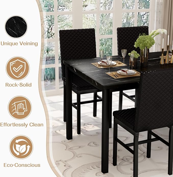 Recaceik Dining Table Set for 4, Modern 5 Piece Dining Table Set Faux Marble - Image 7