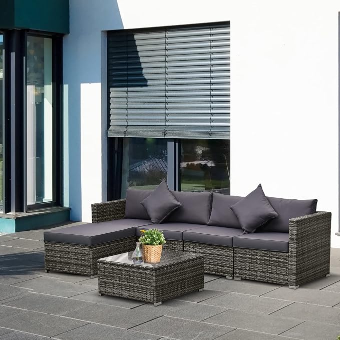 Outsunny 6 Piece Patio Furniture Set Outdoor Wicker Conversation Set All - Image 2