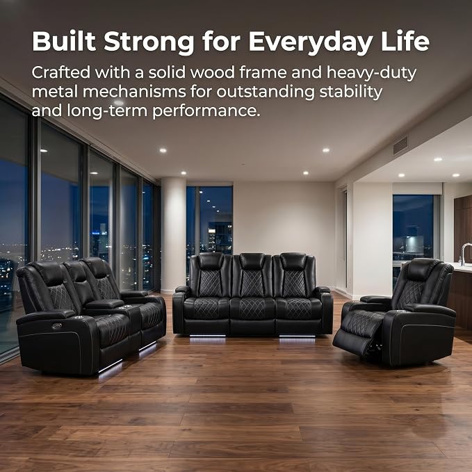3-Piece Leather Power Recliner Sofa Set - Image 4