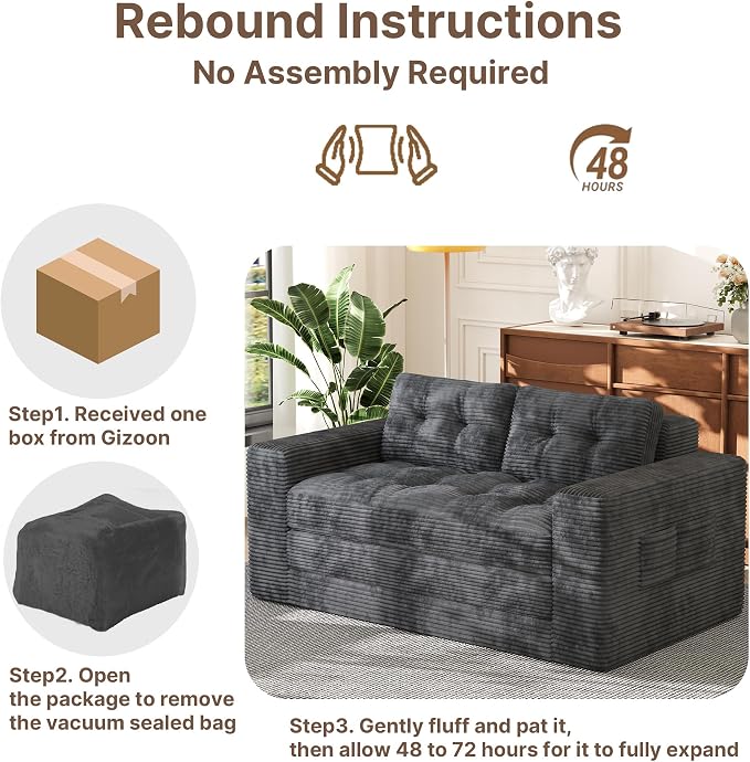 Gizoon Boneless Convertible Floor Sofa Bed, Corduroy 2 Seater Lounge Sleeper - Image 9