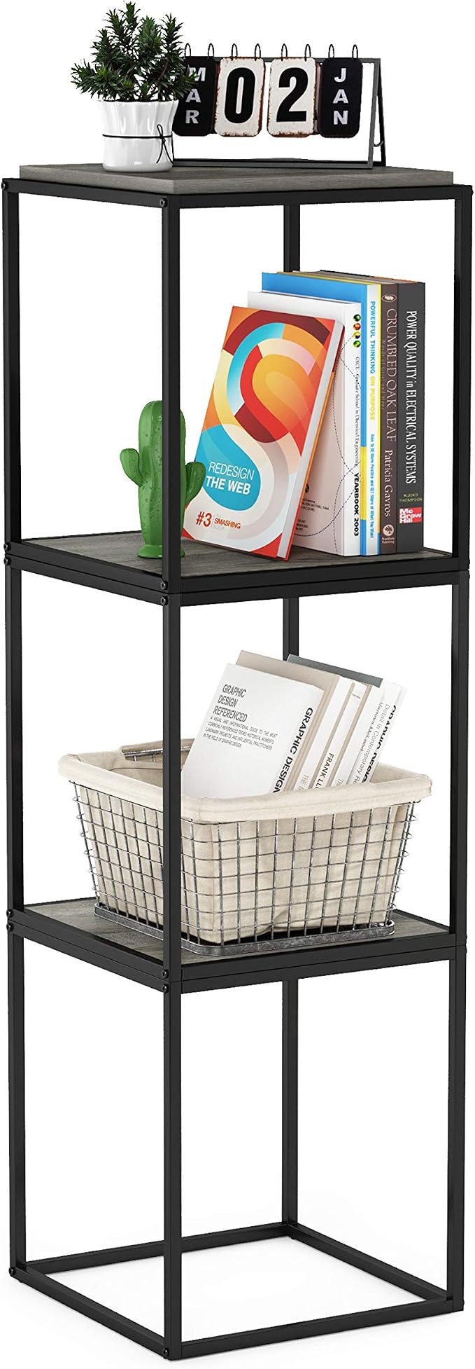 Furinno Moretti Cube Modern Stackable End Table Shelf, French Oak Grey - Image 8