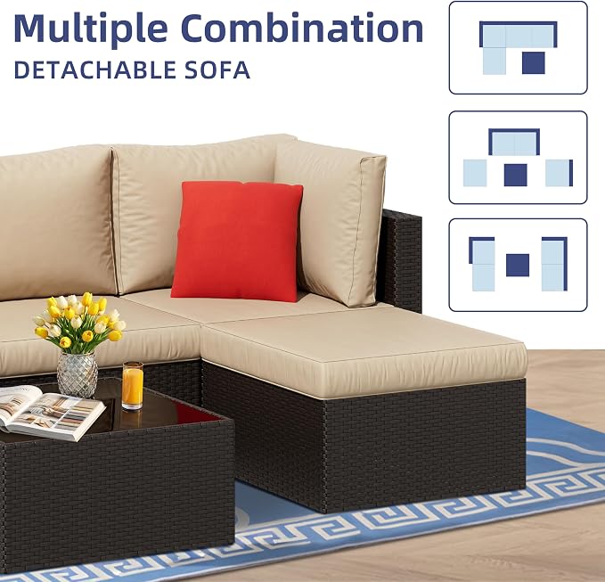 Vongrasig 5 Piece Patio Furniture Sets, Outdoor Patio Set Sectional Sofa - Image 4