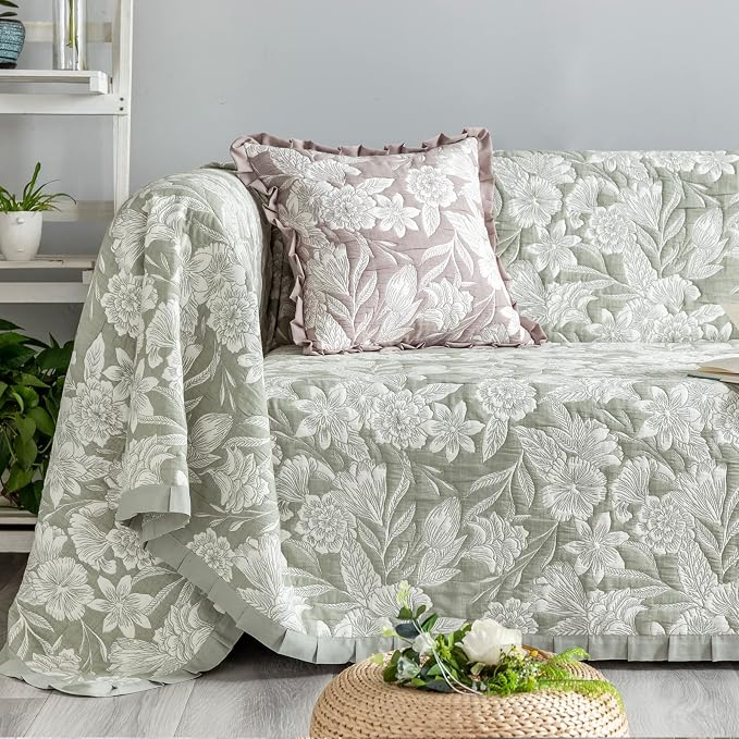GLORY SEASON Sofa Cover Luxury Jacquard Stylish Embroidery Ruffle, Vintage Sofa - Image 6