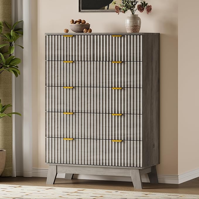 BORNOON 46" Tall Dresser for Bedroom, 6-Drawer Fluted Chest of Drawers - Image 3