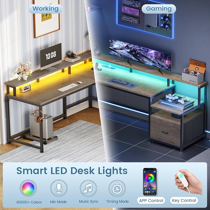 SEDETA 66" L Shaped Desk with Power Outlet, Reversible Home Office Computer - Image 8