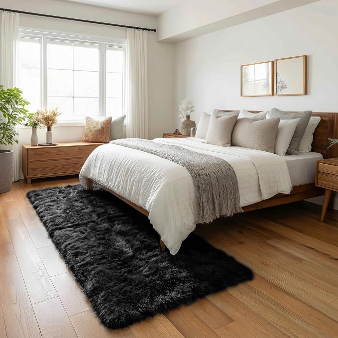 PAGISOFE Black Runner Rugs for Bedroom, Living Room 2x6 Small Plush Fluffy Boys - Image 4