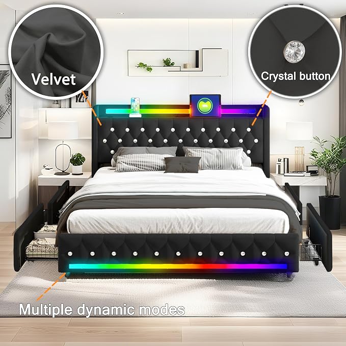 Music Player Full Bed with Bluetooth Speakers, USB&Type C Charging Ports - Image 9