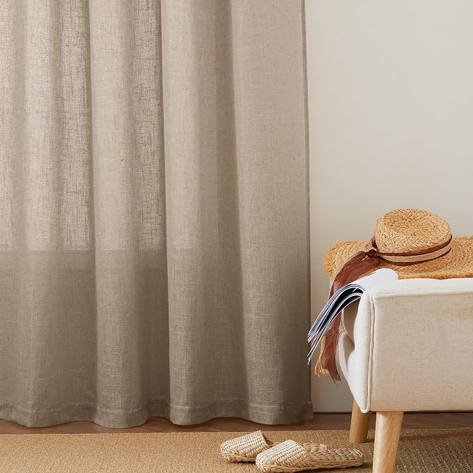 RYB HOME Light Filtering Linen Sheer Curtains, Back Tab Rod Pocket Privacy - Image 5