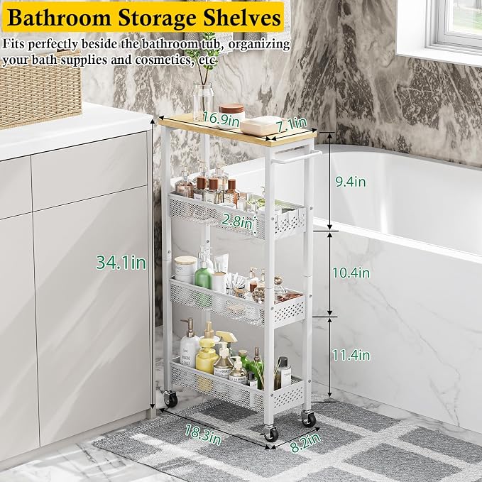 OKZEST Utility Slim Storage Cart, 4 Tier Small Rolling Kitchen Laundry Room Cart - Image 8