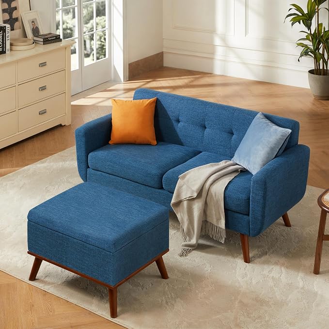 Tbfit 65" W Loveseat Sofa with Ottoman Coffee Table, Mid Century Modern Love by TBfit