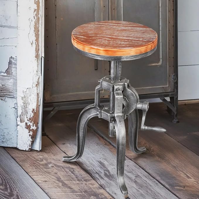Topower Antique Industrial DIY Crank Stool Cast Iron Three-Legged Chair Bar by Topower