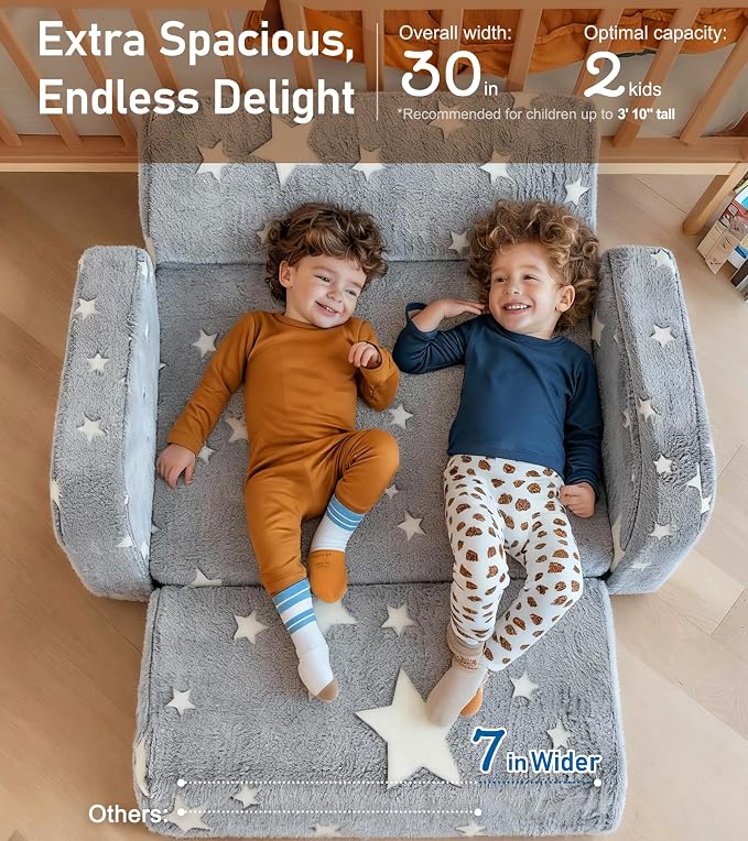 3-in-1 Extra Wide Convertible Kids Couch, Flip Open Toddler Couch to Lounger - Image 2