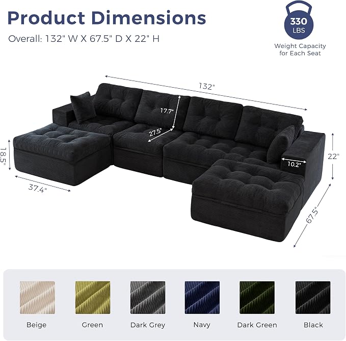 MAXYOYO 132" U Shaped Modular Sectional Sofa - Image 3