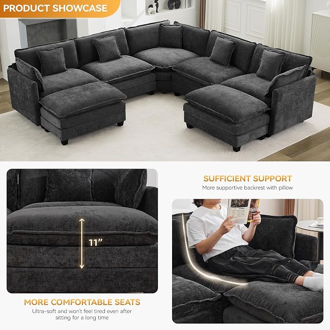 113'' V Shaped Cloud Sectional Sofa, Oversized Deep Seat Couches - Image 3