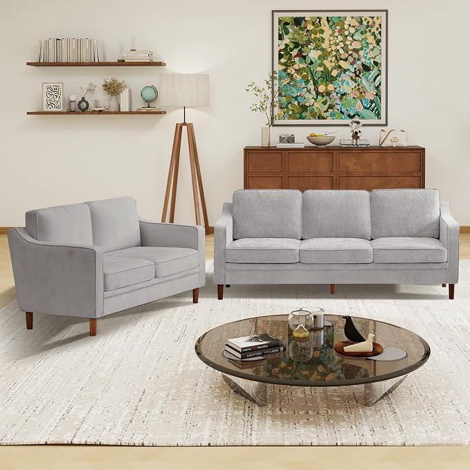 Kingfun Living Room Furniture Sets, 3 Seater Couch and Loveseat, Mid Century - Image 4