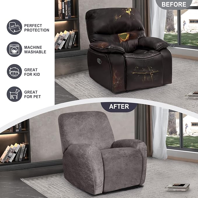ANARACHON Leather Look Recliner Chair Covers, 4-Pieces Stretch Recliner Cover - Image 5