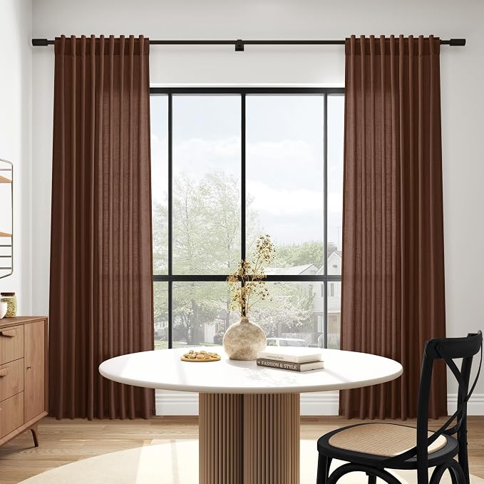 Mocha Brown Linen Curtains 63 Inches Long 2 Panel Sets - Image 6