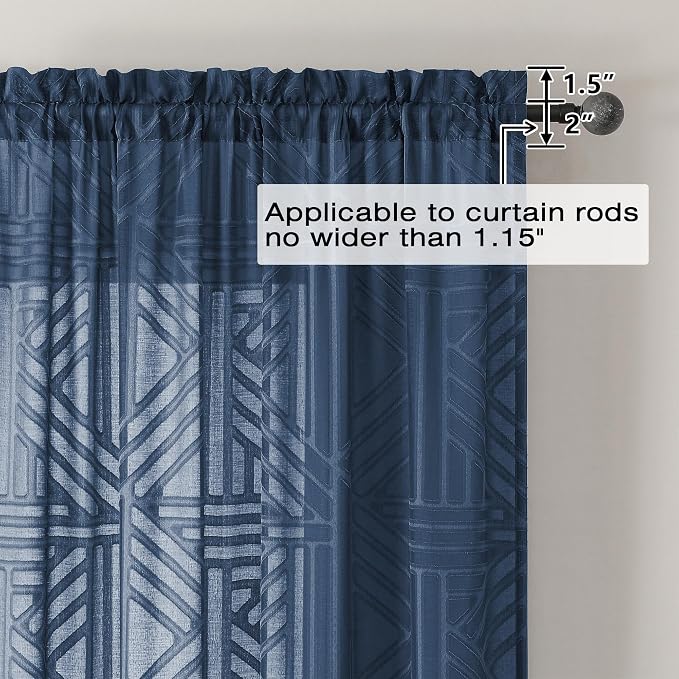 Simplebrand Navy Blue Sheer Curtains 72 Inch Length 2 Panels - Image 4